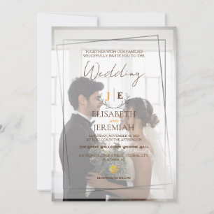Elegant Floral Gold & White Overlay Photo Wedding Invitation