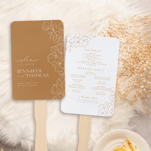 Elegant floral golden fall wedding program hand fan
