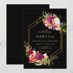 Elegant floral golden frame wedding invitation 