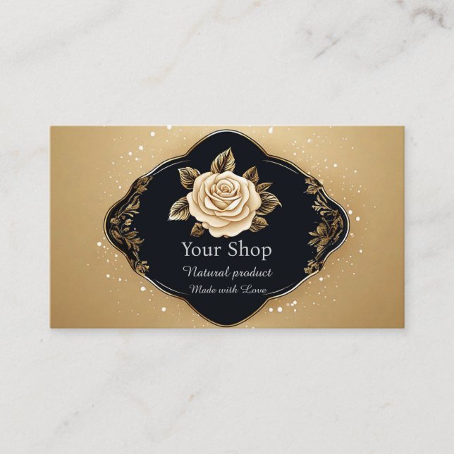 Elegant Floral Golden Rose Business Card (Front)