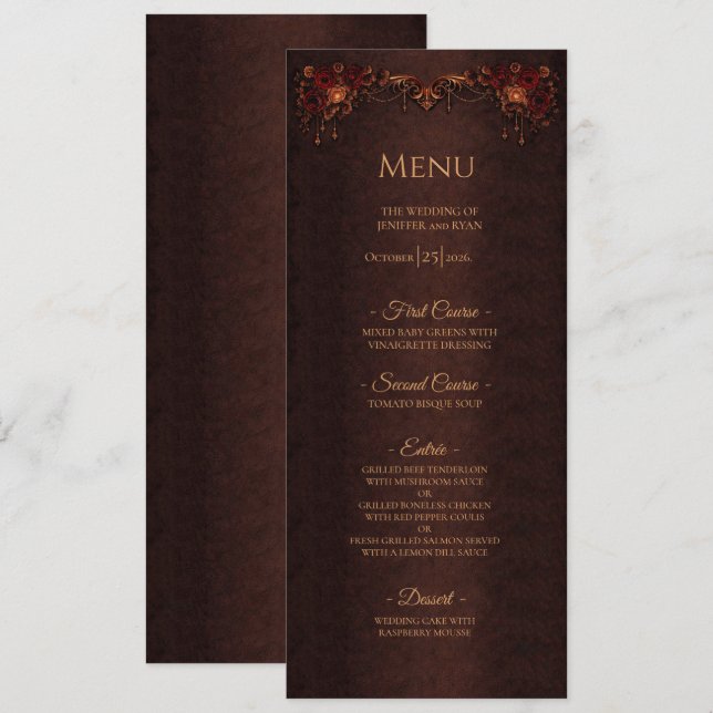 Elegant floral Gothic Halloween Wedding Menu (Front/Back)