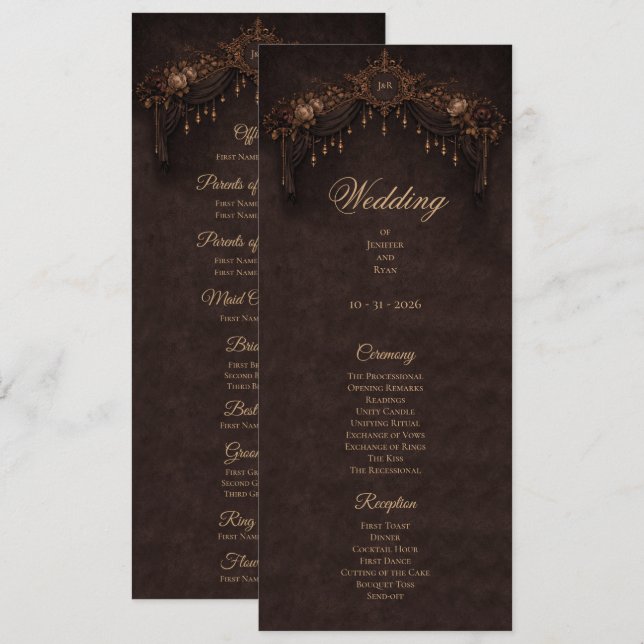 Elegant floral Gothic Halloween Wedding Program (Front/Back)