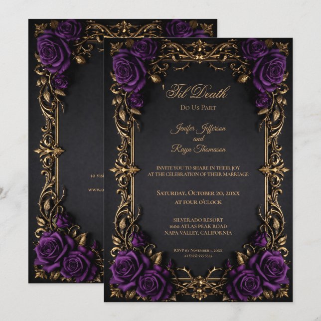 Elegant Floral Gothic wedding invitation (Front/Back)