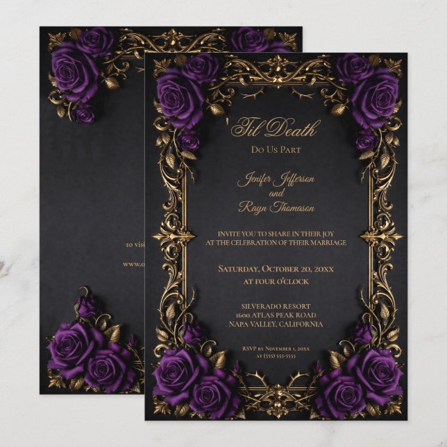Elegant Floral Gothic wedding invitation (Front/Back)