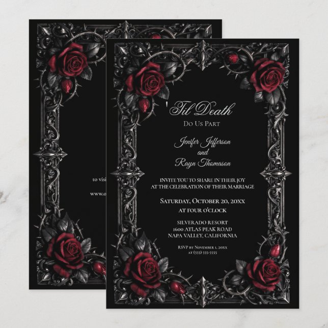 Elegant Floral Gothic wedding invitation (Front/Back)