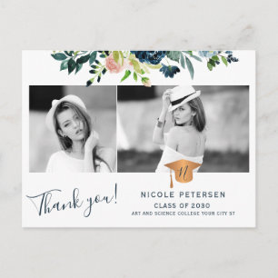 Elegant floral graduate photo graduation thank you postcard
