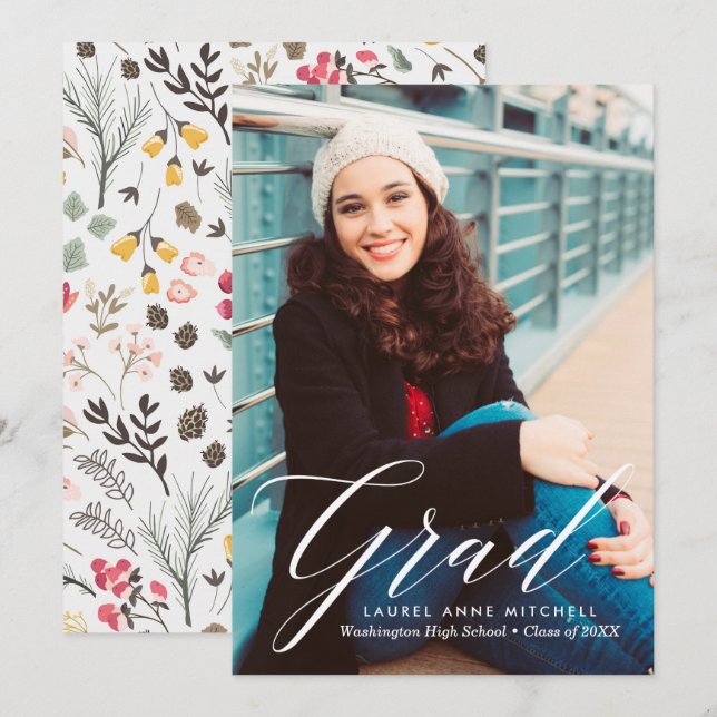 Elegant Floral Graduation Announcement (Front/Back)