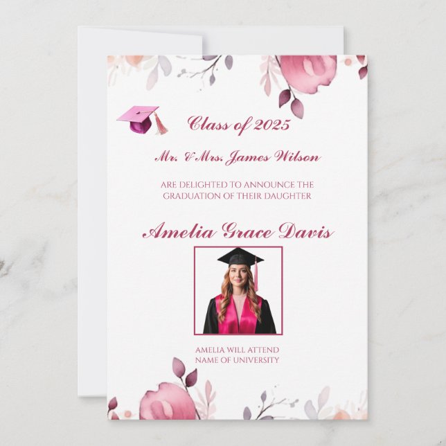 Elegant Floral Graduation Announcement (Front)