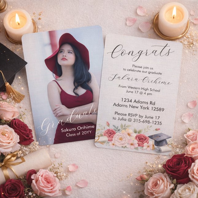 Elegant Floral Graduation Announcement with Script (Creator Uploaded)