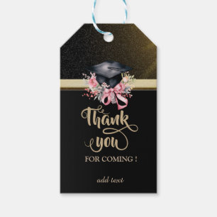 Elegant Floral Graduation Cap Black Thank You Gift Tags