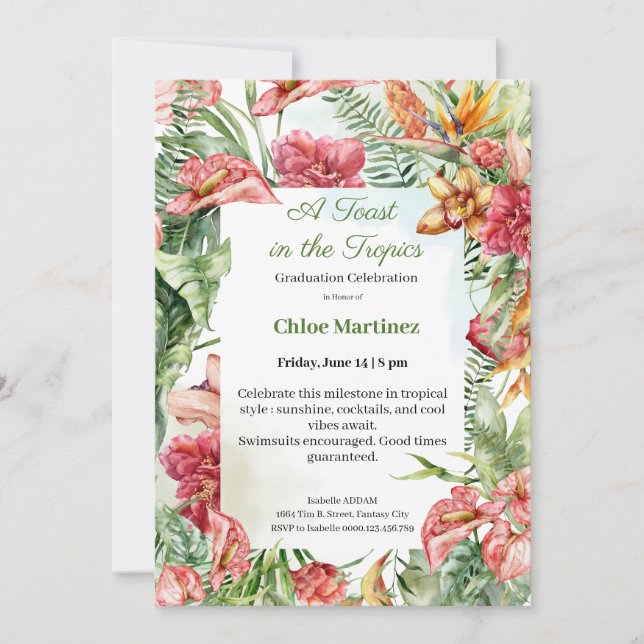 Elegant Floral Graduation Celebration Invitation (Front)