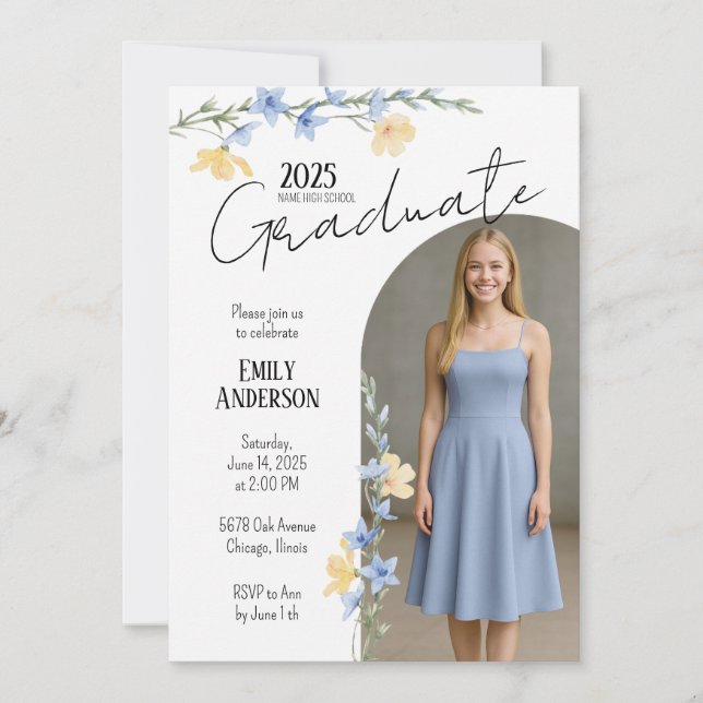 Elegant Floral Graduation  Invitation (Front)