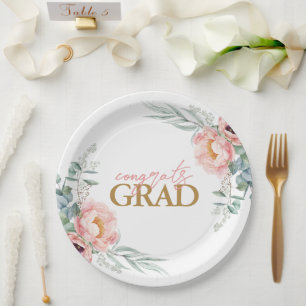 Elegant Floral Graduation Paper Plates