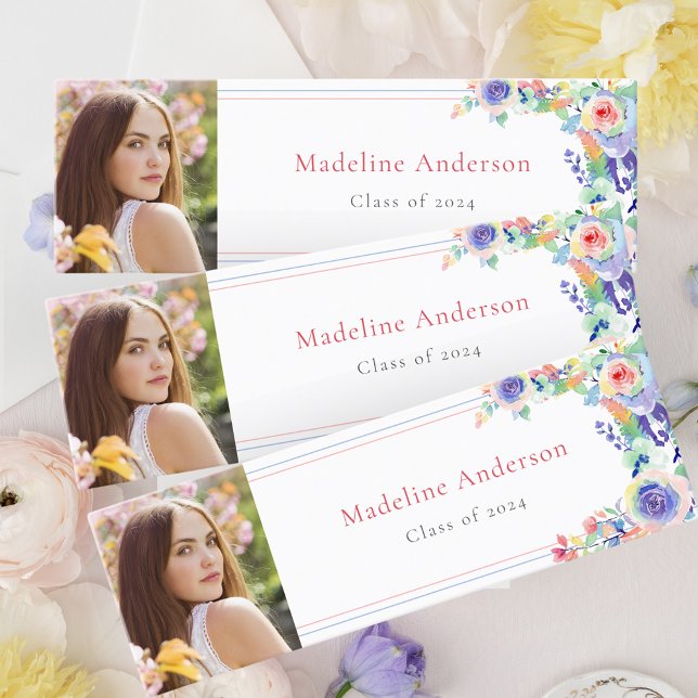 Elegant Floral Graduation Photo Name Card (Creator Uploaded)