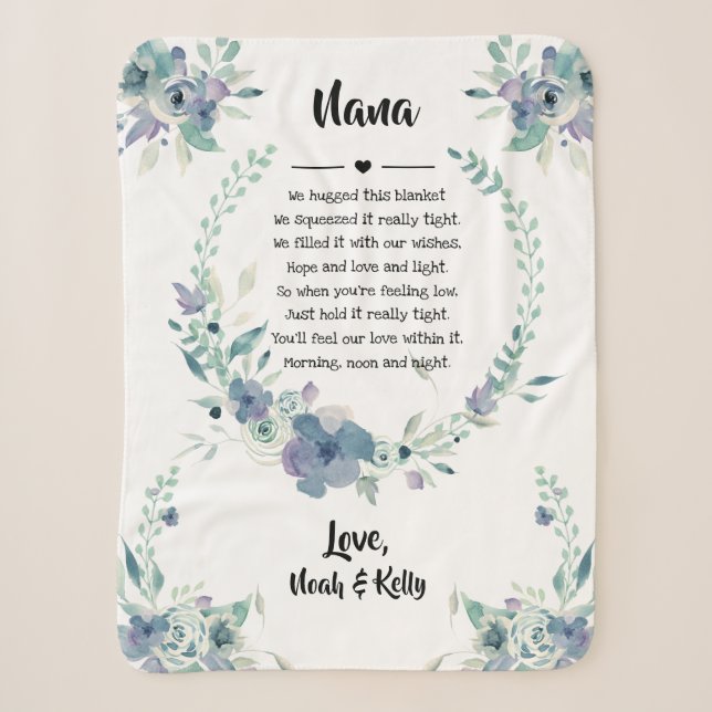 Elegant Floral Grandma Nana Grandchildren Quote Sherpa Blanket (Front)
