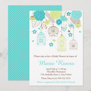 Elegant Floral Green and Blue Bridal Shower Invitation