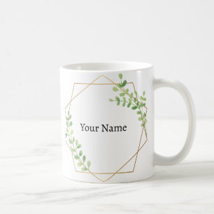 Elegant Floral Green Custom Name Coffee Mug