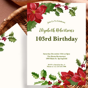 Elegant Floral Greenery 103rd Birthday Invitation