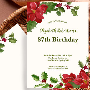 Elegant Floral Greenery 87th Birthday Invitation