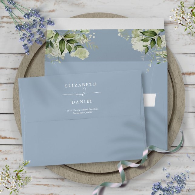 Elegant Floral Greenery Dusty Blue Return Address Envelope (Elegant Floral Greenery Dusty Blue Return Address Envelope)