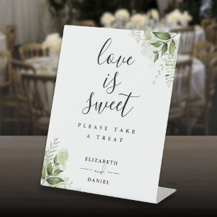 Elegant Floral Greenery Love Is Sweet Favour Pedestal Sign