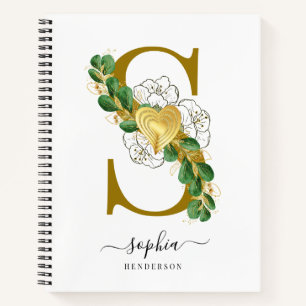 Elegant Floral Greenery Monogrammed Letter S Notebook