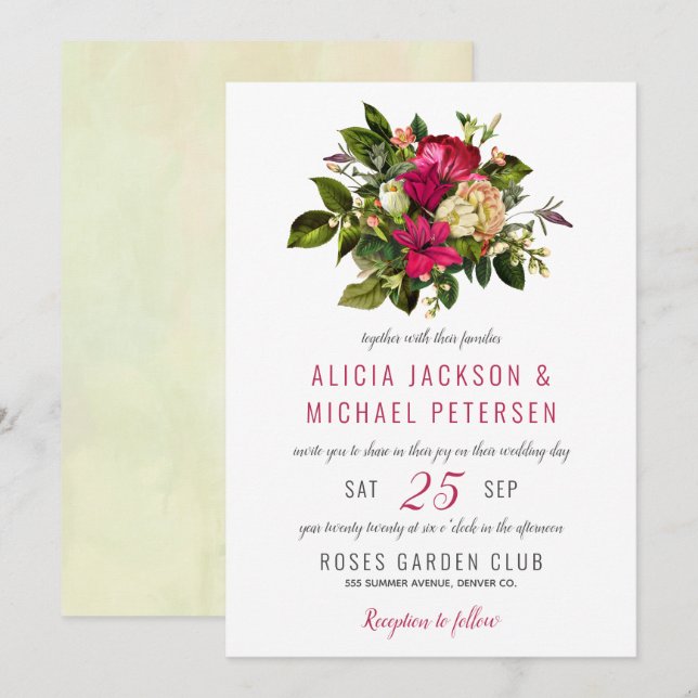 Elegant floral greenery rustic watercolor wedding invitation (Front/Back)