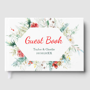Elegant Floral Greenery Winter Wedding Guest Book