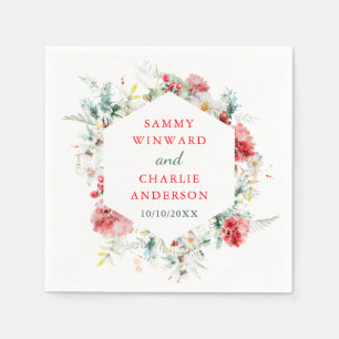 Elegant Floral Greenery Winter Wedding Napkin