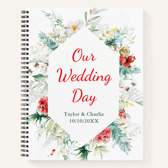 Elegant Floral Greenery Winter Wedding Planner Notebook (Front)
