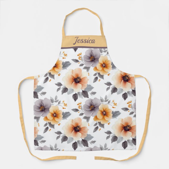 Elegant Floral grey Personalized Apron (Front)