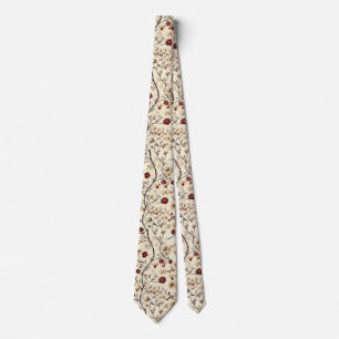 Elegant Floral  Grey Rust Tan Black Tie