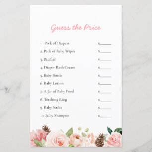 Elegant Floral Guess the Price Baby Shower Game