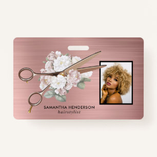 Elegant Floral Hair Salon Employee Photo Badge