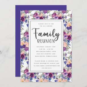 Elegant Floral Hand Lettered Script Family Reunion Invitation