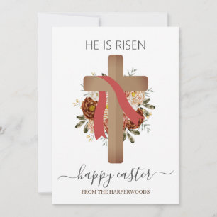 Elegant Floral Happy Easter Cross Christian Holiday Card