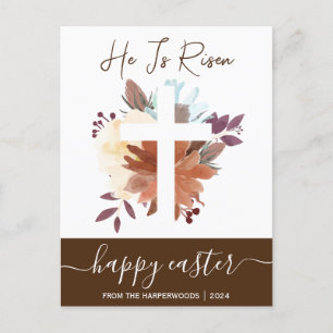 Elegant Floral Happy Easter Cross Christian Holiday Postcard