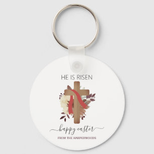 Elegant Floral Happy Easter Cross Christian Keychain