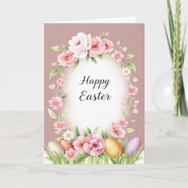 Elegant Floral Happy Easter Pastel Spring  Holiday Card (Front)