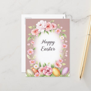 Elegant Floral Happy Easter Pastel Spring  Holiday Postcard