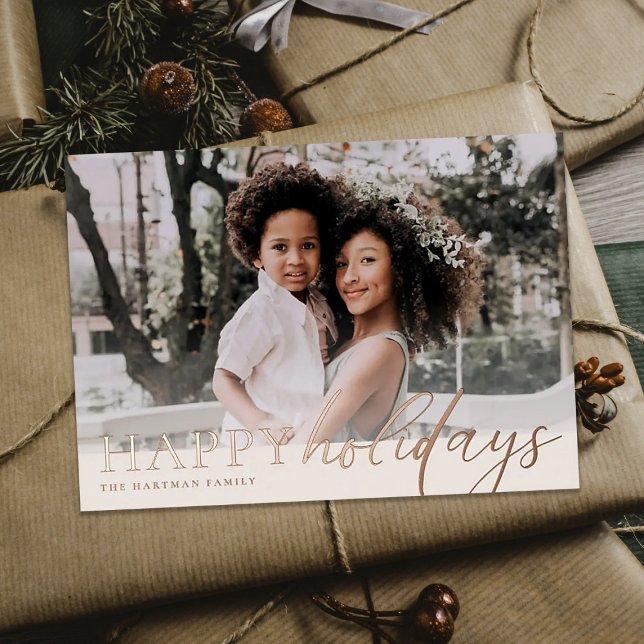 Elegant Floral Happy Holidays Photo  Foil Holiday Card (Creator Uploaded)