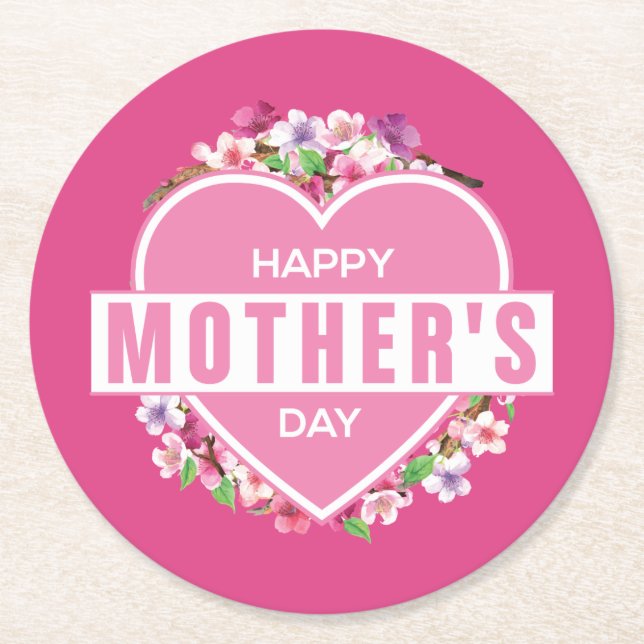 Elegant Floral Happy Mother's Day | Coaster (Front)
