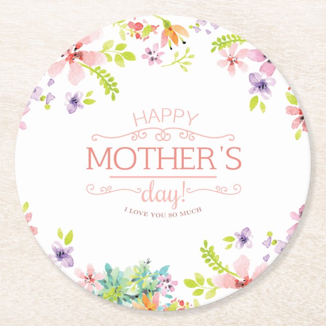 Elegant Floral Happy Mother's Day | Coaster (Front)