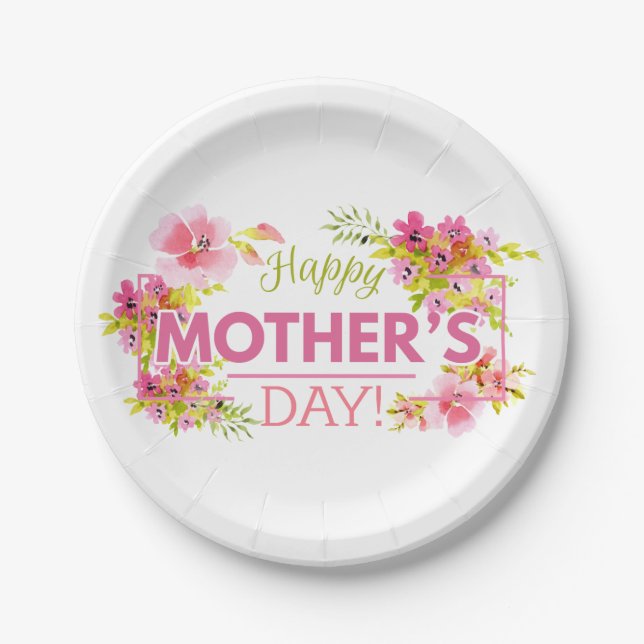 Elegant Floral Happy Mother's Day | Paper Plate (Front)