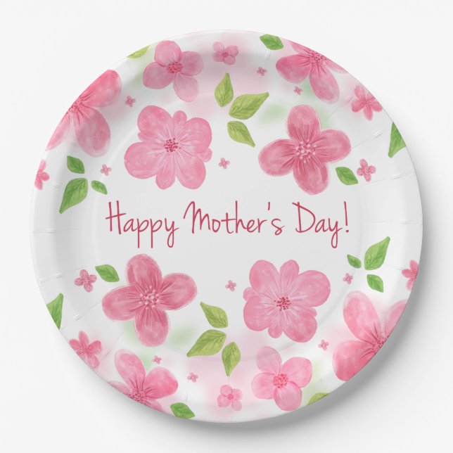 Elegant Floral Happy Mother's Day | Paper Plate (Front)