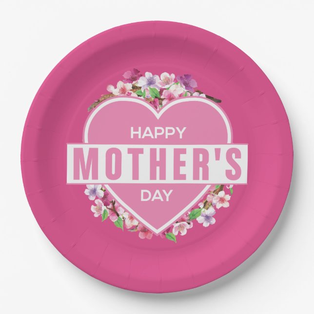Elegant Floral Happy Mother's Day | Paper Plate (Front)