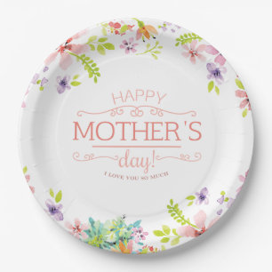 Elegant Floral Happy Mother's Day Paper Plate