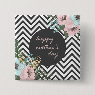 Elegant Floral Happy Mother's Day Pin Button