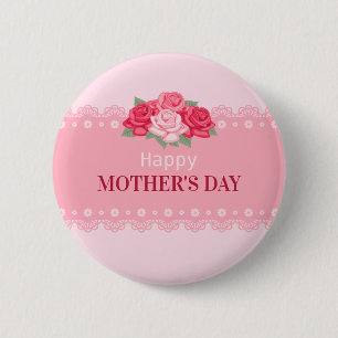 Elegant Floral Happy Mother's Day Pin Button