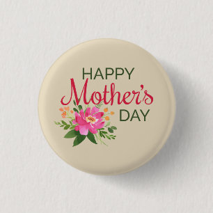 Elegant Floral Happy Mother's Day Pin Button